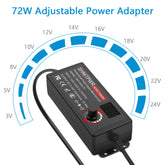 SHNITPWR 3V ~ 24V 3A 72W Power Supply Adjustable DC 3V 5V 6V 9V 12V 15V 16V 18V 19V 20V 24V Variable Universal AC/DC Adapter 100V-240V AC to DC Converter with 14 Tips 5.5x2.5mm 4.0x1.7mm 3.5x1.35mm