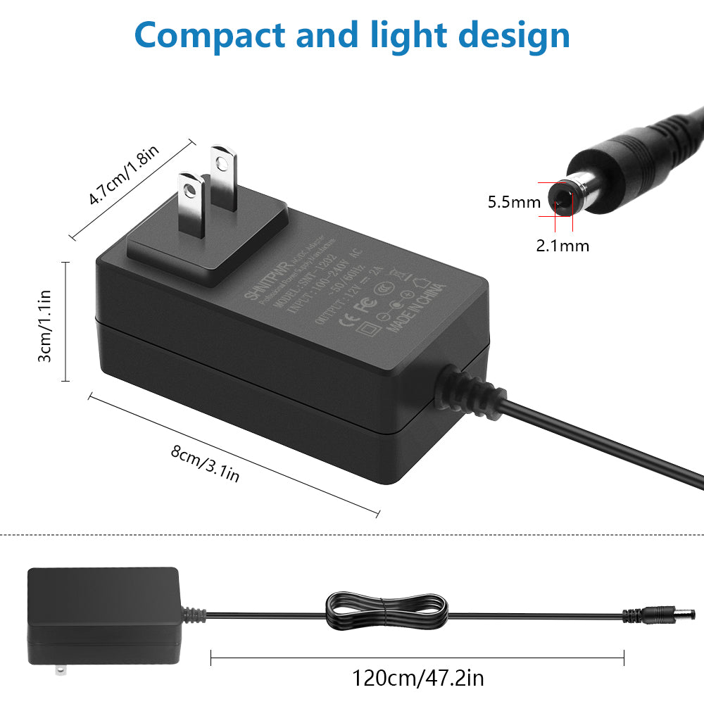 12V 2A Power Supply AC DC Adapter With 10 Tips, Universal DC In 12 Volt 2 Amp Power Cord, Converter Transformer 100-240v, 50/60HZ, 5.5x2.5mm DC Output Jack - Foto 13