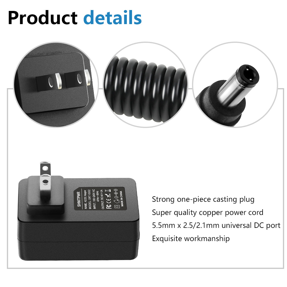 SHNITPWR 5V 2A 10W DC Power Supply Adapter AC/DC Wall Plug Charger AC
