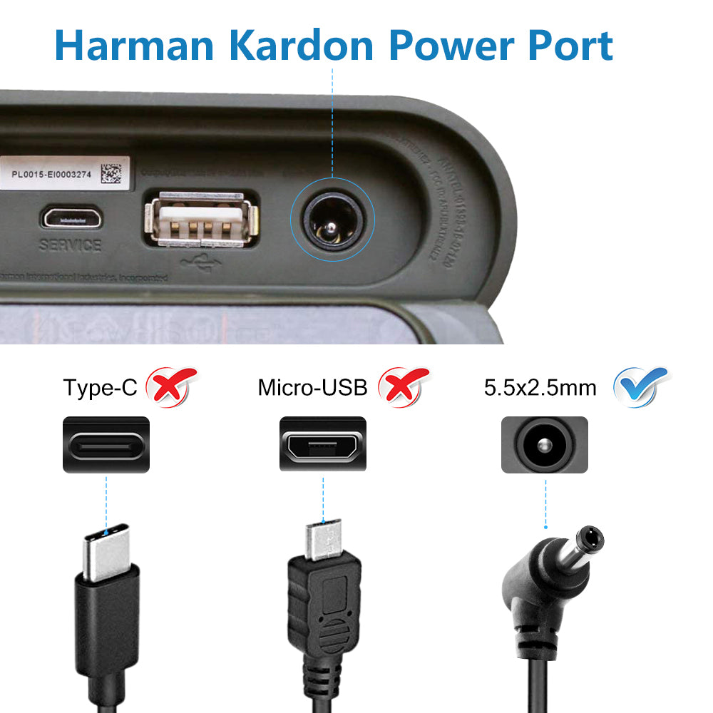 Replacement for Harman Kardon Charger Cord for Harman Kardon Onyx Studio 1 2 3 4 5 Wireless Portable Speaker, SHNITPWR UL Listed 19V Power Supply Adapter 100~240V AC to DC Converter Transformer