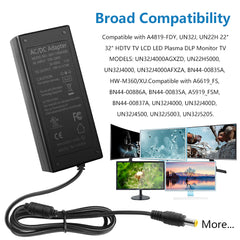 SHNITPWR DC 19V Power Cord for Samsung TV Monitor 32" Class J5205 J5003 22" H5000 UN32J4000 UN32J4000AF A4819-FDY UN32J UN22H BN44-00837A A6619_FSM HW-M360, UL Listed 19V 4.74A Power Supply Adapter