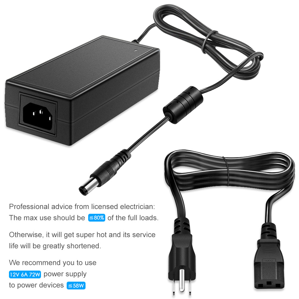 SHNITPWR 12V 6A AC DC Power Supply Adapter Converter 100V~240V AC to DC ...